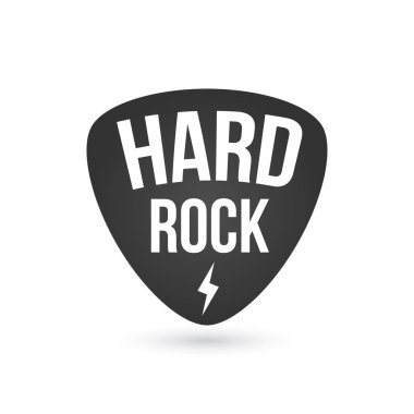 Hard Rock rozet veya etiket. gitar çekme aracı. Hard rock müzik grubu festival parti tabela, baskılar ve pullar için. vektör çizim