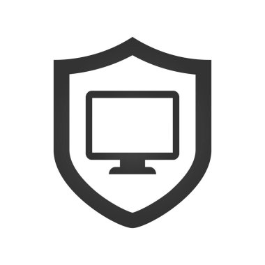 Bilgisayar koruma vektör simgesi beyaz arka plan üzerinde düz simgesi izole kalkan simgesi, pc güvenlik, güvenlik duvarı teknolojisi, gizlilik güvenlik illüstrasyon clipart fikri ile korunan