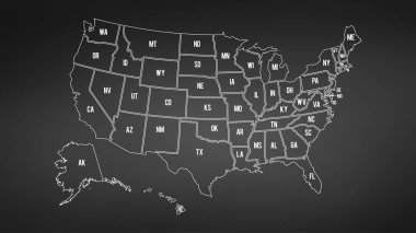Alaska ve Hawaii ile ABD harita harita ayrı devlet ayrı adı blackboard kara tahta vektör.
