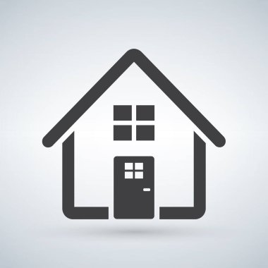 Ev simgesini vektör. Ev. Girin, kavram hoş geldiniz. Beyaz arka planda bina oturum göl kenarında. Grafik tasarım, logo, Web sitesi, sosyal medya, kullanıcı arabirimi, trendy düz stil mobil uygulaması.