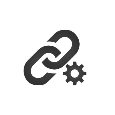 Cog veya dişli ile bağlantı simgesi. ayarları kavramı bağlantı. Beyaz arka plan üzerinde izole vektör çizim