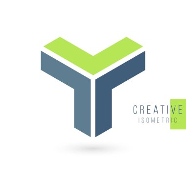 3d izometrik harf Y logo tasarım şablonu. Stok Vektörü illüstrasyonu izole edildi