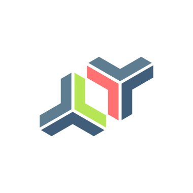 Üçlü ok üçgeni soyut 3d izometrik logo tasarım şablonu. Y harfi şirket marka kimliği. Stock Vektör illüstrasyonu