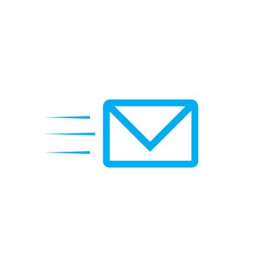 hızlı posta, e- posta, SMS vektör simgesi, e- posta simgesi. Fyling zarfı. Hızlı teslimat. Vektör illüstrasyonu beyaz arkaplanda izole edildi.