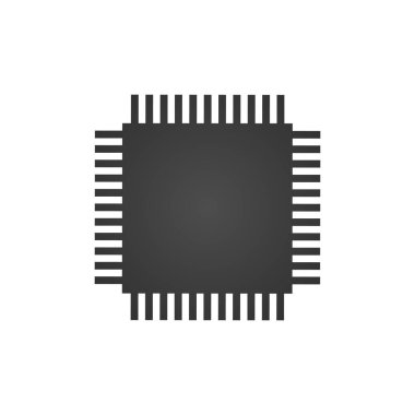 İşlemci merkezi işlem birimi, bilgisayar çipi veya mikroçip simgesi. Beyaz arkaplanda izole edilmiş vektör illüstrasyonu.