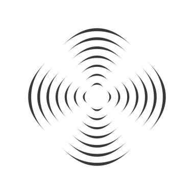 Dönen pervane için simetrik geometrik süslemeli desen. Siyah daire çizgileri. 3D optik illüzyon etkisi. Vektör illüstrasyonu beyaz arkaplanda izole edildi.