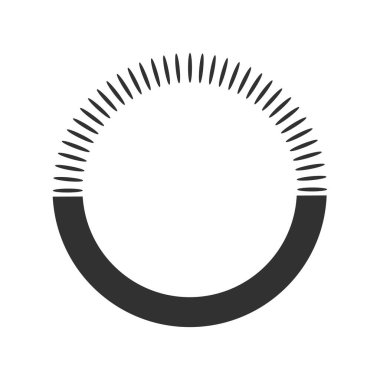 Geometrik güneş ışınlarıyla, dairesel element, yukarıdan ve aşağıdan yayılan şekillerden oluşuyor. Soyut çember şekli. Beyaz arkaplanda izole edilmiş vektör çizimi. logo, ürün markalaşması vs. için uygun.