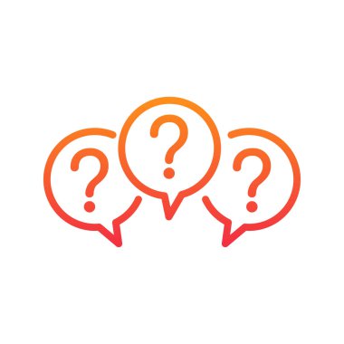 Soru işaretli üç doğrusal sohbet konuşma mesajı kabarcığı. Forum simgesi. İletişim konsepti. Stok vektör illüstrasyonu beyaz arkaplanda izole edildi.