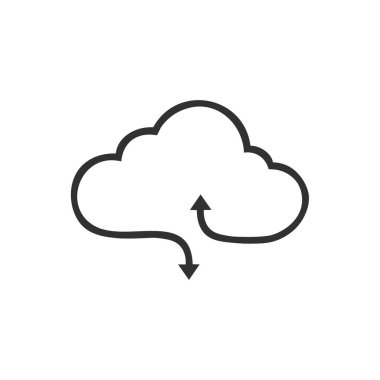 Bulut çizgi simgesini indir ve yükle. Mobil konsept ve web tasarımı için doğrusal biçim işareti. Okları aşağı ve yukarı ana hatlı vektör simgesi olan bulut deposu. Sembol, logo illüstrasyonu.