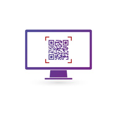 Bilgisayar ekranındaki Qr kodu, beyaz arkaplanda izole edilmiş vektör illüstrasyonu.