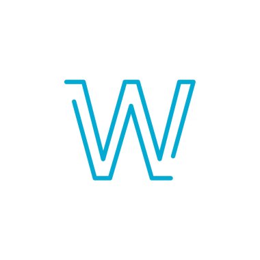 Doğrusal geometrik alfabe harfi W. Düzenlenebilir vuruş. Stok vektör illüstrasyonu beyaz arkaplanda izole edildi.