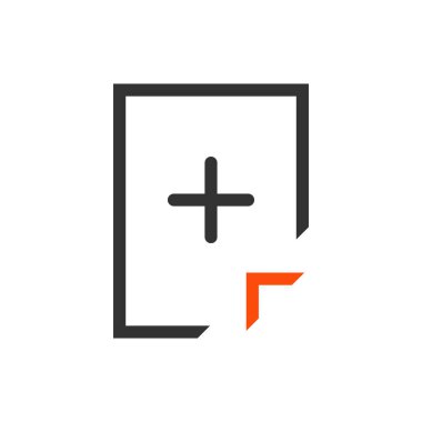 Belge simgesi ekle, düz tabela doldur, beyaz üzerine izole edilmiş katı resim. Artı sembollü belge, vektör logosu resimlemesi.