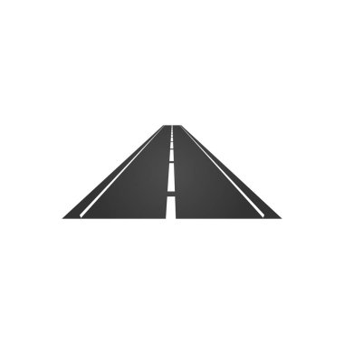 Yol kenarlı ve noktalı şeritli minimalist bir yolun logosu. Vektör illüstrasyonu beyaz arkaplanda izole edildi.
