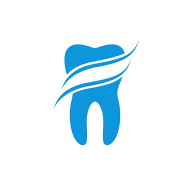 dalgalar ile diş diş logosu tasarımı sağlık ve koruma temsil eder. Tıbbi bakım konsepti. beyaz arka planda yalıtılmış vektör çizimi.