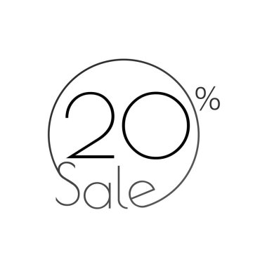 İndirim, fiyat doğrusal etiketi veya etiketi, perakende reklam kampanyası sembolü, satış tanıtım pazarlaması, yüzde 20. Sanat şablonu tasarımı, liste, sayfa, model broşür stili, pankart, fikir, cov