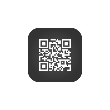 QR kod işareti yaratıcı uygulama. Kod sembolünü tara. Yuvarlak kare düğme. Vektör illüstrasyonu beyaz arkaplanda izole edildi.