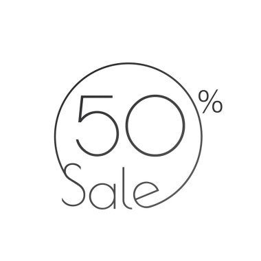 İndirim, fiyat doğrusal etiketi veya etiketi, perakende reklam kampanyası sembolü, satış tanıtım pazarlaması, yüzde 50. Sanat şablonu tasarımı, liste, sayfa, model broşür stili, pankart, fikir, cov