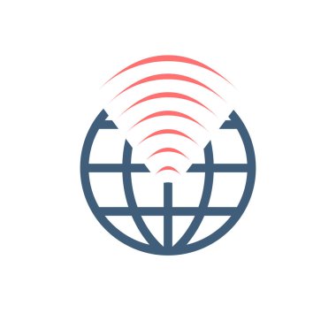 Kablosuz dünya wifi dünya geniş bant sembolü dünya çapında internet erişimi. Hisse Vektörü illüstrasyonu beyaz arkaplanda izole edildi.
