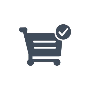 Alışveriş sepeti ve onay işareti simgesi. Web sitesi, mobil uygulama için vektör çizim.