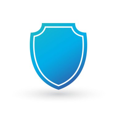 Dlue gradyan Shield Simgesi modada düz stil tasarlandı. Web sitesi tasarımı için kalkan sembolü, logo, uygulama, Ui, sunum. Vektör illüstrasyonu beyaz arkaplanda izole edildi.