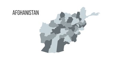 Afganistan İslam Cumhuriyeti 'nin farklı renklerde vilayetleriyle haritası. Vektör illüstrasyonu beyaz arkaplanda izole edildi.