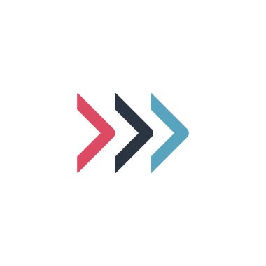 İlerleme üçlü ok logosu. Şirket kimlik konseptini ileri markalaştırma işlemi. Hisse Vektörü illüstrasyonu beyaz arkaplanda izole edildi.