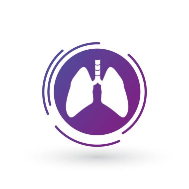 Akciğer mor gradyan simgesi fütüristik çemberde. beyaz arkaplanda izole edilmiş akciğer vektörü çizimi.