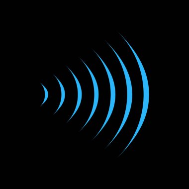 Wi-Fi ses sinyali bağlantısı, ses radyo dalgası logosu sembolü. Vektör illüstrasyonu siyah arkaplanda izole edildi.