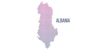 Yarım tonluk nokta vektörü, karelerden yapılmış Arnavutluk haritasını soyutladı. Beyaz arkaplanda izole edilmiş vektör illüstrasyonu.