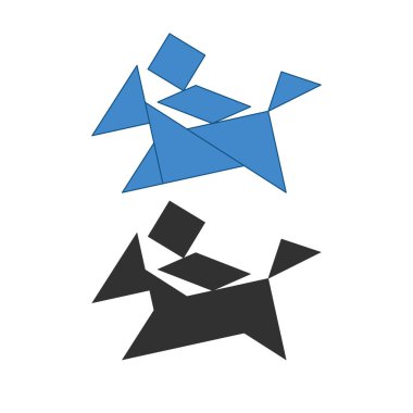 Küçük bir at Tangram üzerinde adam. Geleneksel Çin diseksiyon bulmaca, yedi fayans parçaları - geometrik şekiller: üçgenler, kare eşkenar dörtgen, paralelkenar. Analiz geliştirmeye yardımcı olan çocuklar için masa oyunu