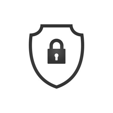 Kilitli güvenlik kalkanı, güvenlik simgesi. Güvenlik simgesini kilitle. Vektör illüstrasyonu beyaz arkaplanda izole edildi.