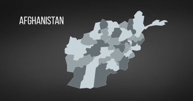 Afganistan İslam Cumhuriyeti 'nin farklı renklerde vilayetleriyle haritası. Vektör illüstrasyonu siyah arkaplanda izole edildi.