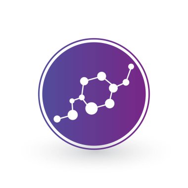DNA ve molekül ikonu daire içinde. Moleküler yapı. Tıp, bilim, teknoloji, kimya, biyoteknoloji ve merkez ağı için vektör şablonu. Beyaz arkaplanda izole edilmiş vektör illüstrasyonu.