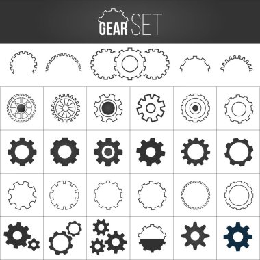 Çarklı mekanizma ikonu koleksiyonu. Vektör illüstrasyonu beyaz arkaplanda izole edildi.