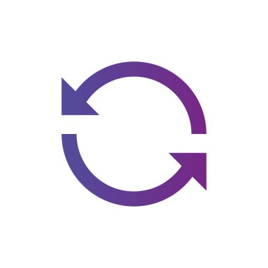 Simgeyi yenile veya senkronla. İşareti yeniden yükle. Vektör simgesini geri al. Sembolü tekrarla. Simgeyi güncelle. Rotasyon işareti. Oklar daire simgesinde. Beyaz arkaplanda izole edilmiş vektör çizimi. temiz tasarım.