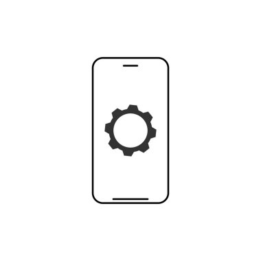 Cep telefonu ve teçhizat, akıllı telefon ve dişli. Modern işaretler, taslak semboller, web siteleri için ayarlanmış ince çizgi simgeleri, web tasarımı, mobil uygulama, bilgi grafikleri. Vektör illüstrasyonu beyaz arkaplanda izole edildi.