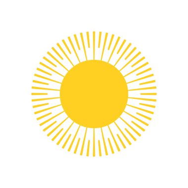 Sarı güneş patlaması simgesini veya logo. Modern basit düz güneş ışığı, işareti. İş, Internet kavramı. Trendy vektör yaz sembolü. Beyaz arka plan üzerinde izole logo vektör çizim.