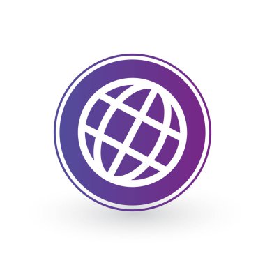 Mor çemberdeki dünya ikonu. Minimalist tasarım. Vektör illüstrasyonu beyaz arkaplanda izole edildi.