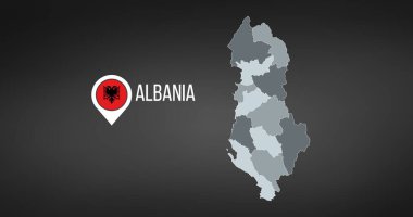 Arnavutluk haritasında Yüksek ayrıntılı illüstrasyon bölgeleri sınır ve vektör illüstrasyonları siyah arkaplanda izole edildi.