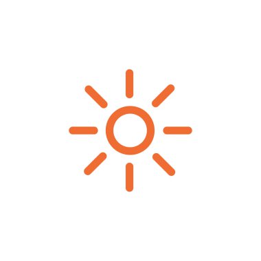 Güneş parlayan dış hat ikonu. Mobil konsept ve web tasarımı için doğrusal biçim işareti. Güneşli hava basit çizgi vektör simgesi. Yaz sembolü, logo illüstrasyonu.