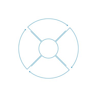 Doğrusal olarak oklu bilgi çemberi. İş sunumu şablonu, 4 seçenek, parça, adım. Döngü diyagramı, grafik, yuvarlak çizelge için kullanılabilir.