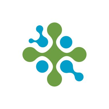 Molekül Vektör logo tasarım elemanı. Daire nokta soyut şekil. Beyaz arka planda yalıtılmış vektör çizimi.