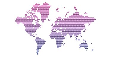 Dünya haritası noktalı biçim, vektör illüstrasyonu beyaz arkaplanda izole.