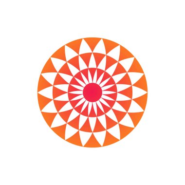 Soyut geometrik güneş logosu. Turuncu çiçek ikonu. Lotus sembolü. Vektör illüstrasyonu beyaz arkaplanda izole edildi.