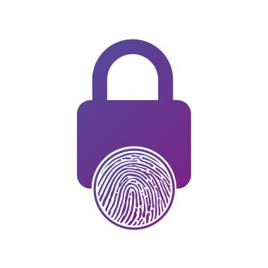 Beyaz arkaplanda izole edilmiş asma kilit simgesi üzerinde parmak izi çizimi..