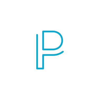 Doğrusal harf P, Mavi grafik minimalist harf dizaynı. Düzenlenebilir felç. Stok vektör illüstrasyonu beyaz arkaplanda izole edildi.