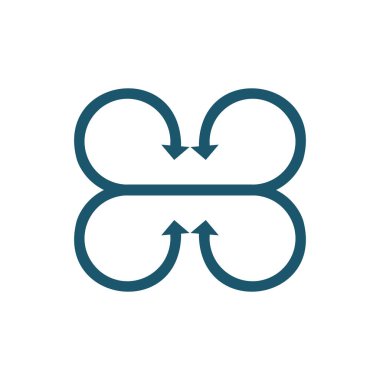 Dört Ok bir noktaya geliyor, Logo Tasarımı, takım çalışması konsepti. Hisse Vektörü illüstrasyonu beyaz arkaplanda izole edildi.