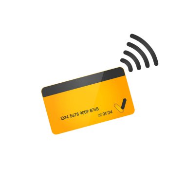NFC Ödeme. Pos terminali, kredi kartından ödeme yapılmadığını doğruladı. Saha iletişimi konseptine yakın. Beyaz arkaplanda izole edilmiş vektör illüstrasyonu.