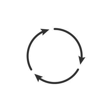 Saat yönünde üç çember, siyah ok simgesi. Beyaz arkaplanda izole edilmiş vektör illüstrasyonu.