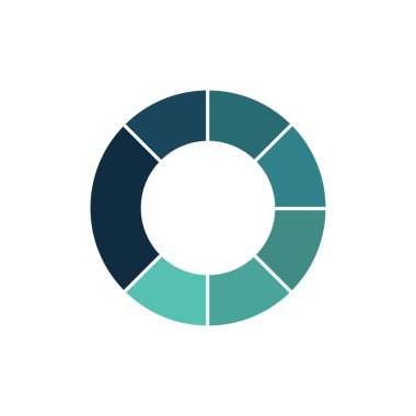 Yeşil daire grafik Infographic template 7 seçenekleri veya sunuları, reklam, düzenleri, yıllık raporlar için adımları ile mavi. Beyaz arka plan üzerinde izole vektör çizim.